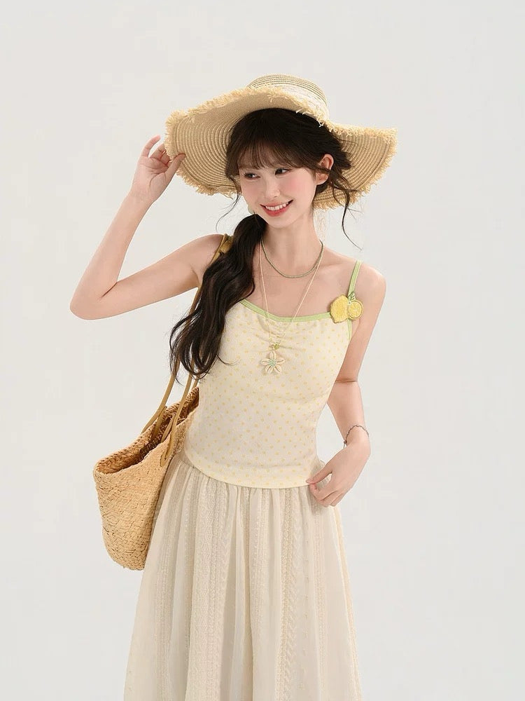 Lemon Sugar Dot Bra Camisole & Cardigan-ntbhshop