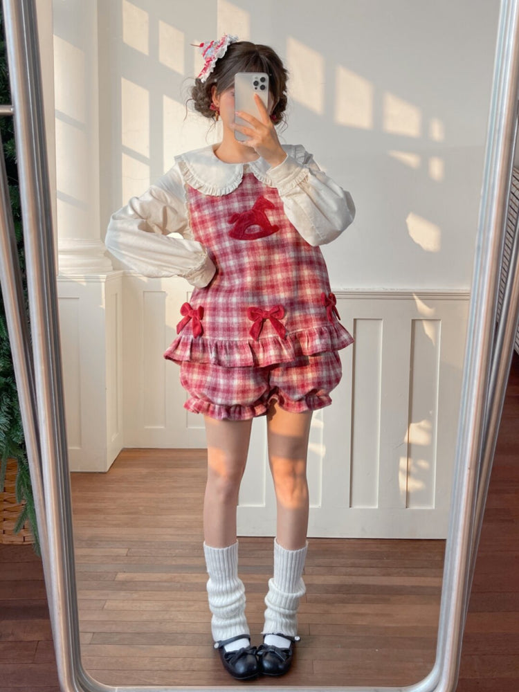 Cherry Check Rocking Pony Vest & Short-Outerwear-ntbhshop