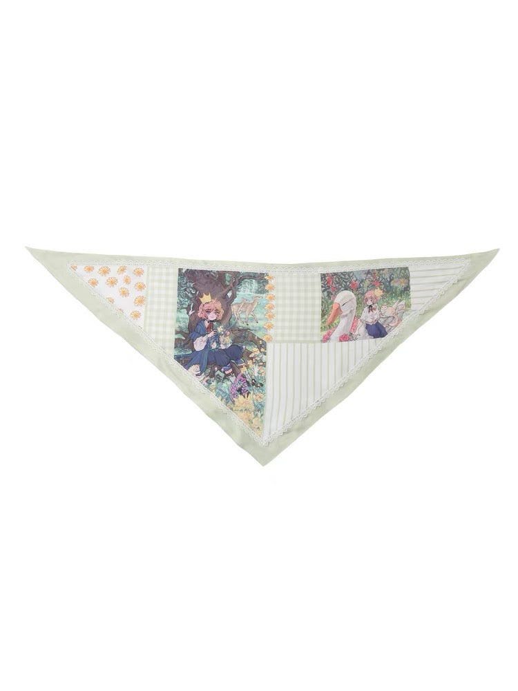 Forest Prince Fairy Tale Healing Printed Triangle Silk Scarf-ntbhshop