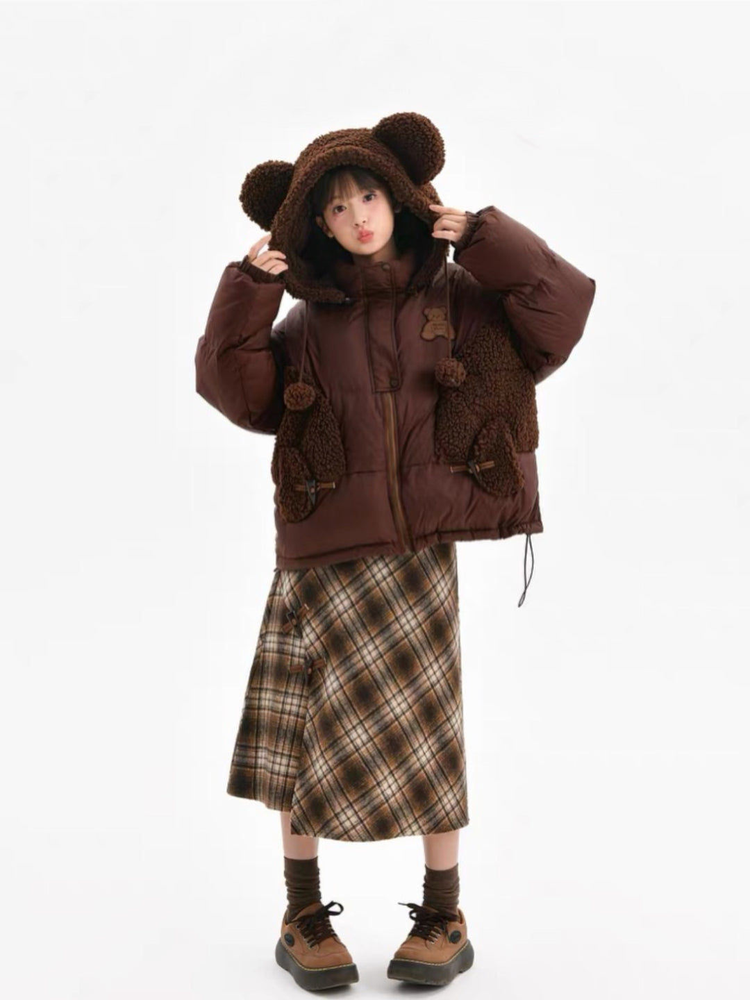 Teddy Plaid Midi Skirt-Bottoms-ntbhshop