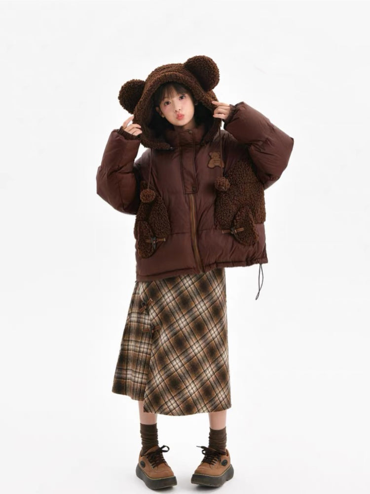 Teddy Plaid Midi Skirt-Bottoms-ntbhshop