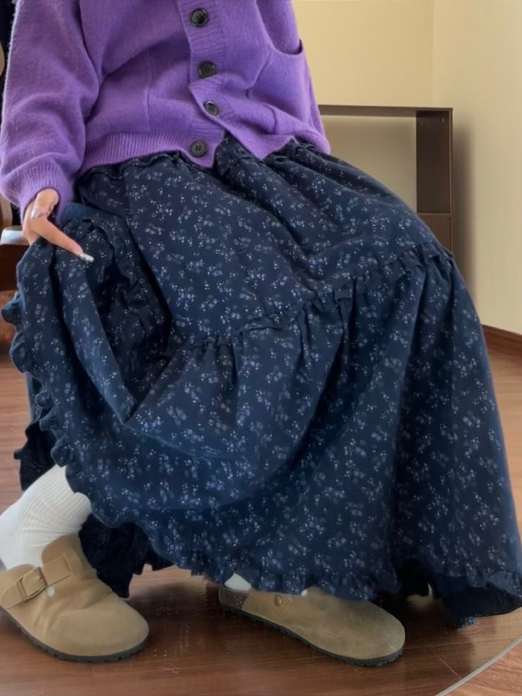 Retro Floral Midi Cake Skirts-ntbhshop