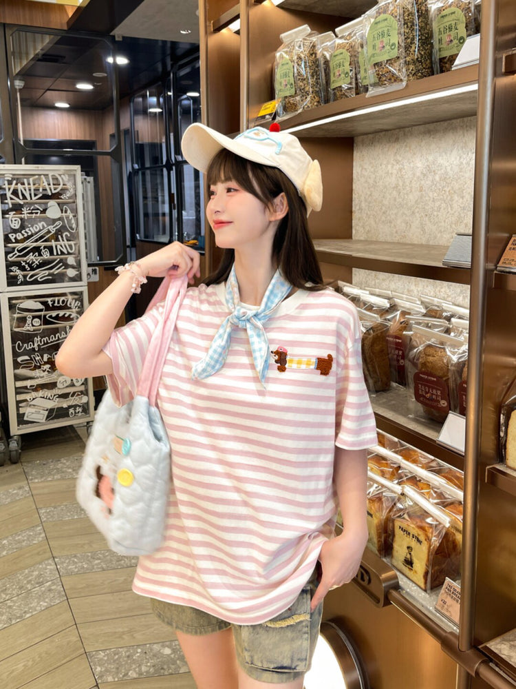Sweet Dog Stripe Tee & Overall Shorts-Sets-ntbhshop