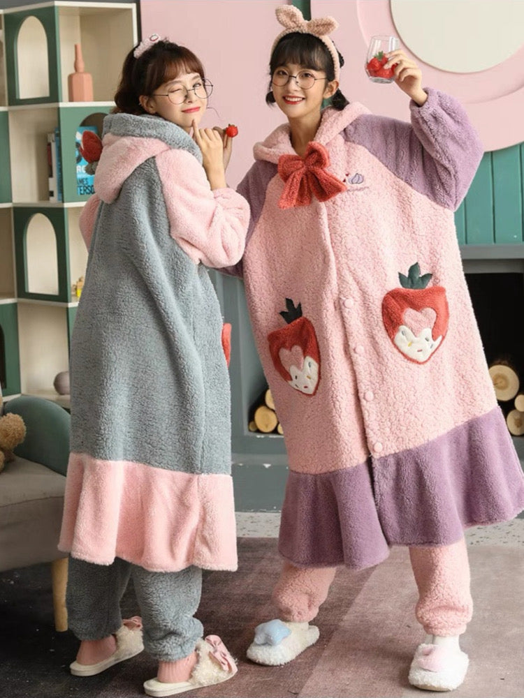 Berry Sweet Cozy Winter Fleece Sleepwear Nightgown Set-ntbhshop
