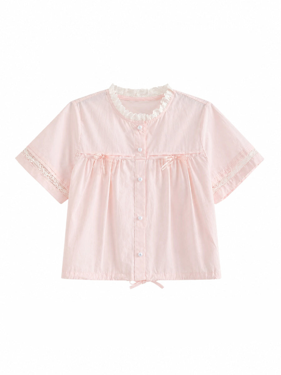 Rose Milk Cotton Blouse & Skirt-Sets-ntbhshop