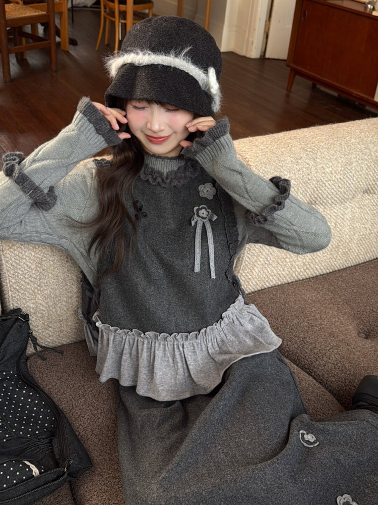 Ink Petal Ruffle Wool Vest-ntbhshop