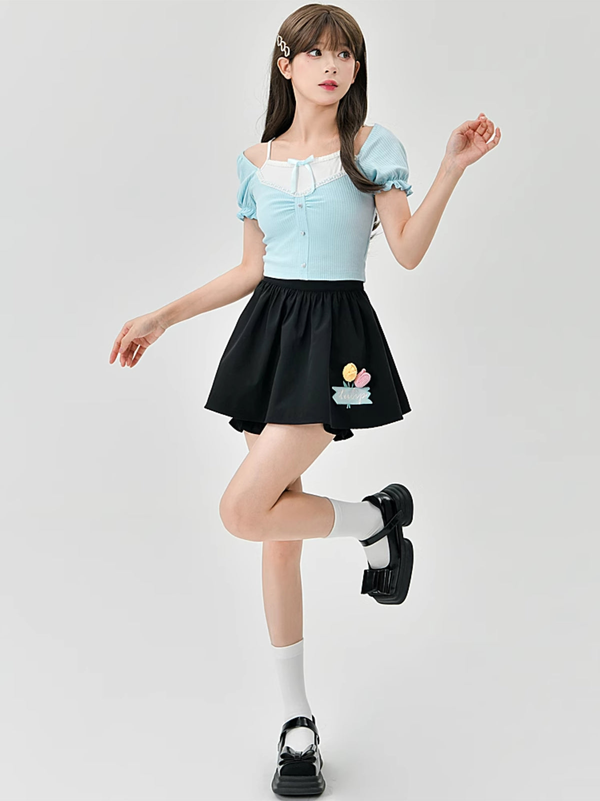Cute Tulip High-Waisted Black Skirt with Undies-ntbhshop