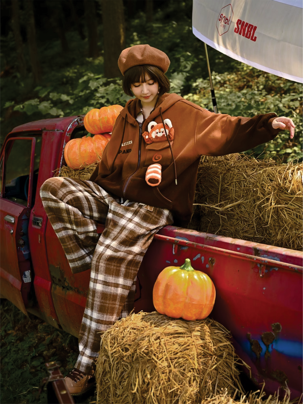 Warm Oak Plaid Wide Pants-Sets-ntbhshop
