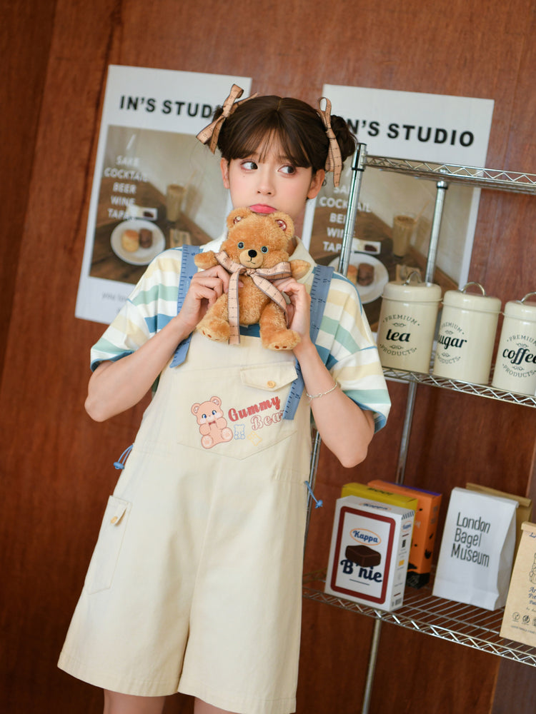 Gummy Bear Cotton Overall with Cute Tape Suspenders-ntbhshop