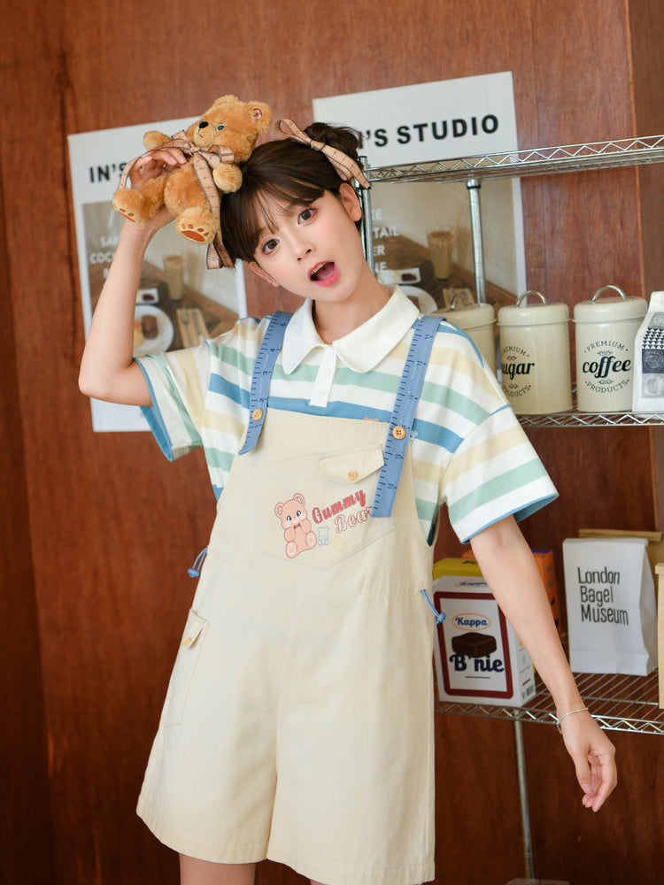 Gummy Bear Cotton Overall with Cute Tape Suspenders-ntbhshop