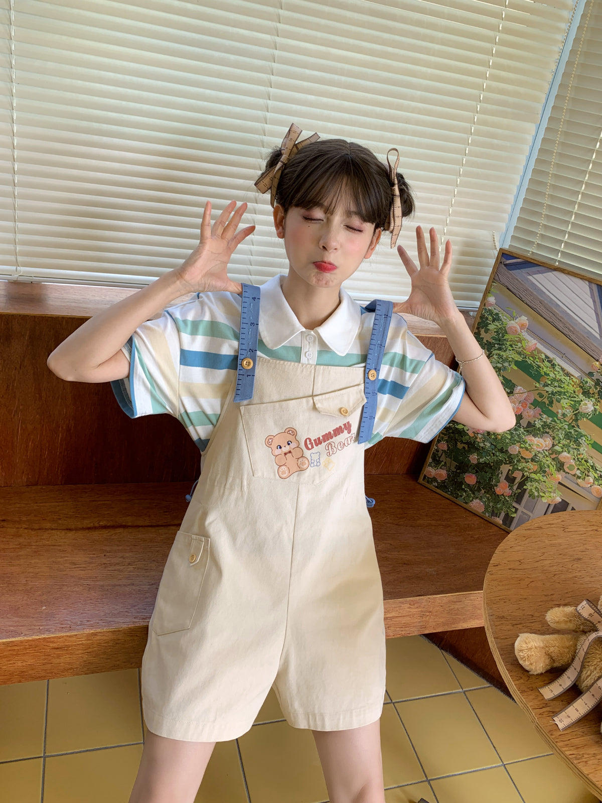 Gummy Bear Cotton Overall with Cute Tape Suspenders-ntbhshop