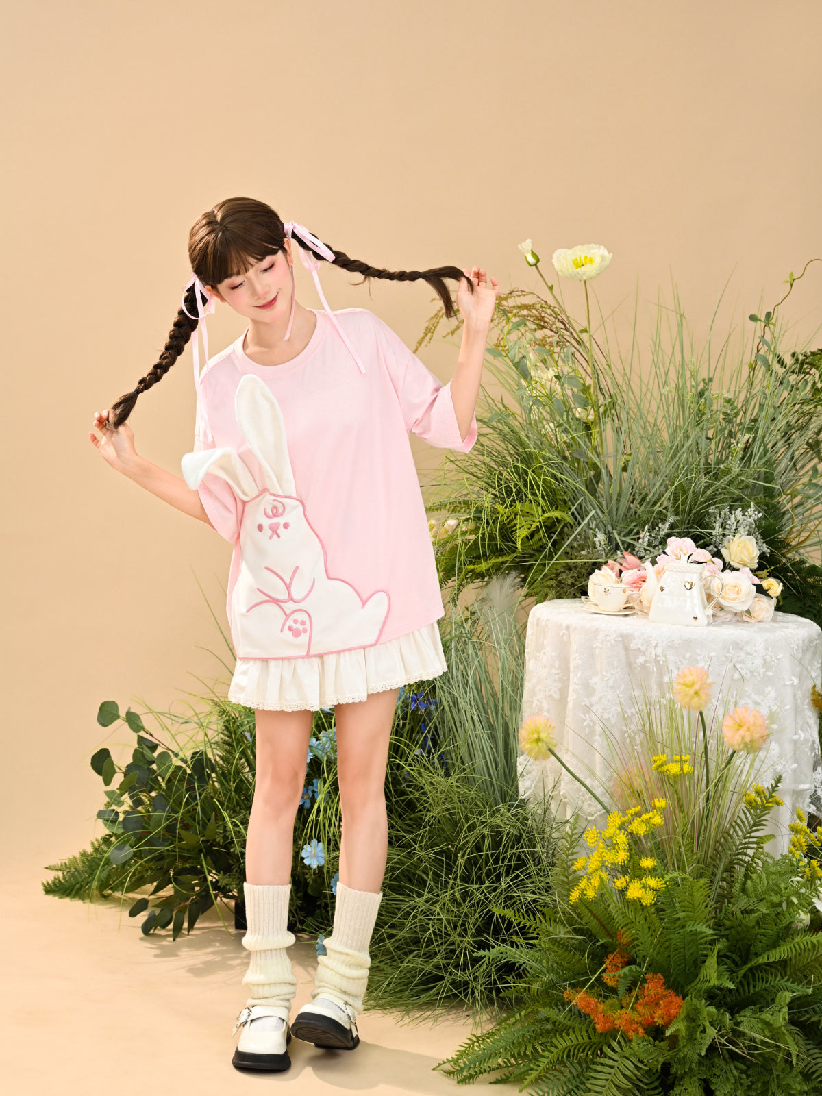 Cute Pink Rabbit Short Sleeve Tee-ntbhshop