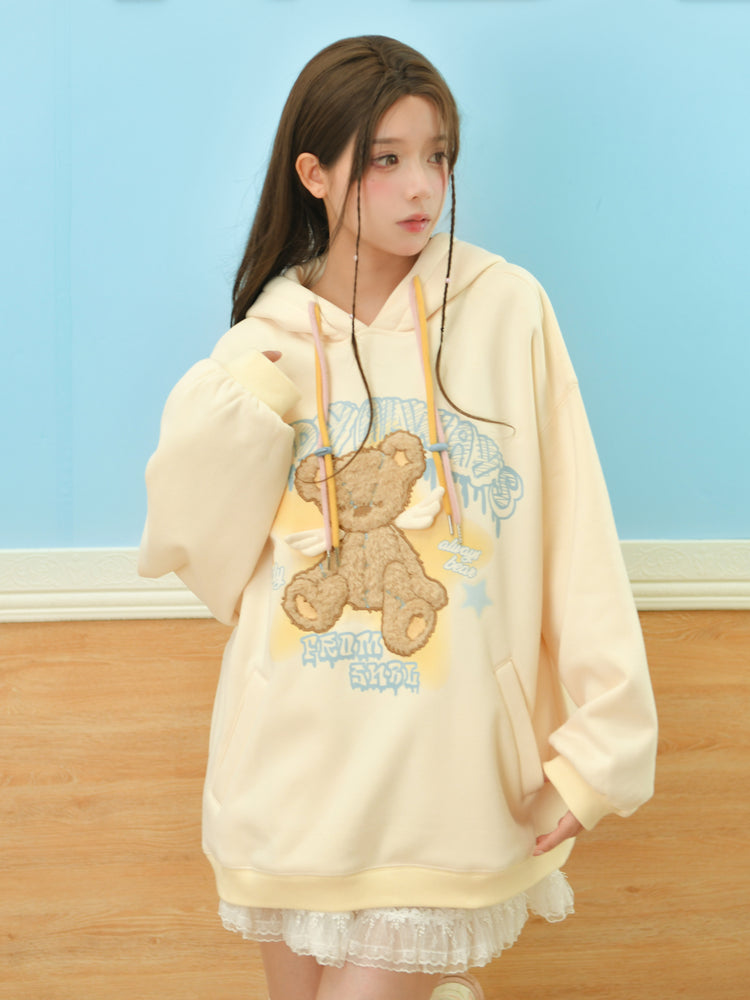 Teddy Always Cute Angel Bear Inner Fleece Hoodie-ntbhshop