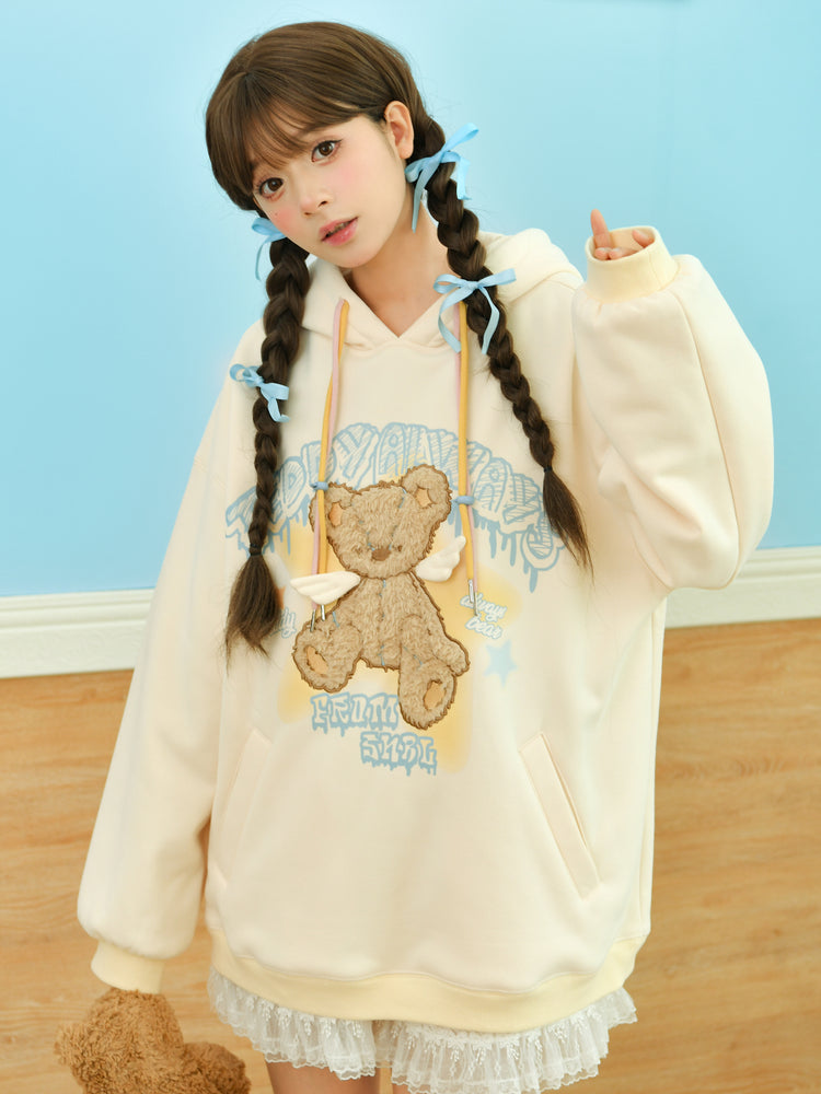 Teddy Always Cute Angel Bear Inner Fleece Hoodie-ntbhshop