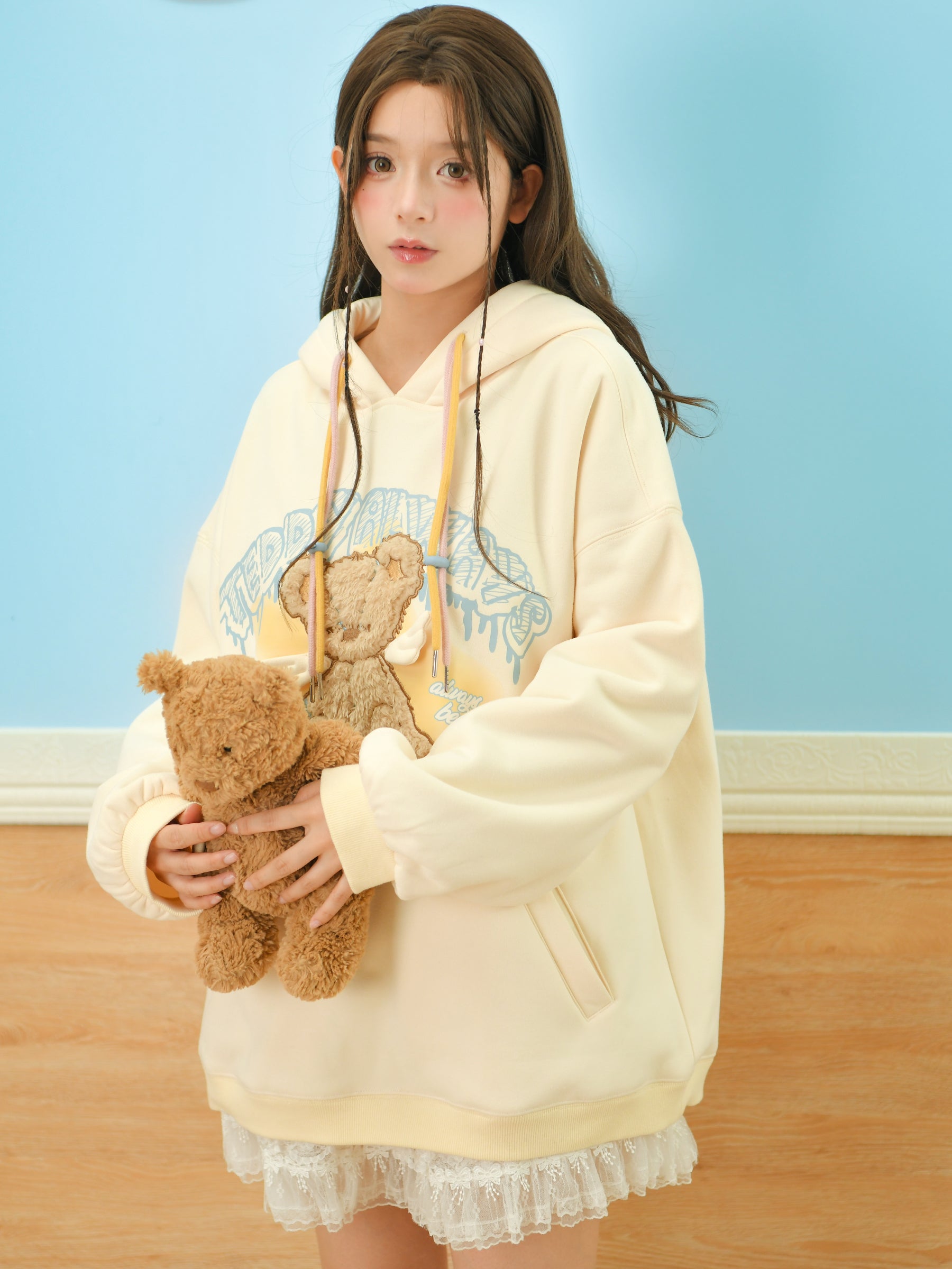 Teddy Always Cute Angel Bear Inner Fleece Hoodie-ntbhshop