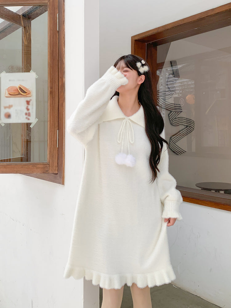 The First Snow Imitation Mink Knit Cozy Dress-ntbhshop