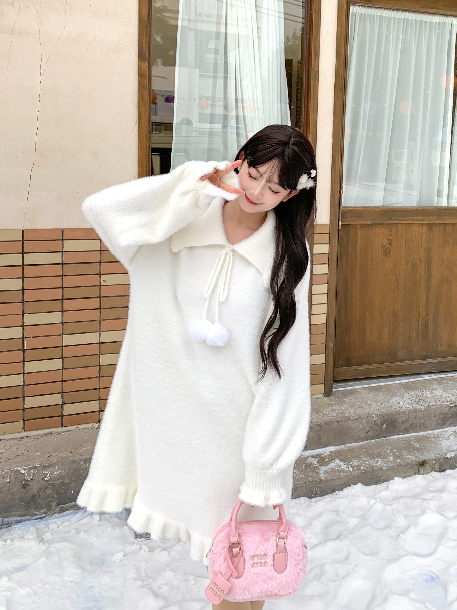 The First Snow Imitation Mink Knit Cozy Dress-ntbhshop
