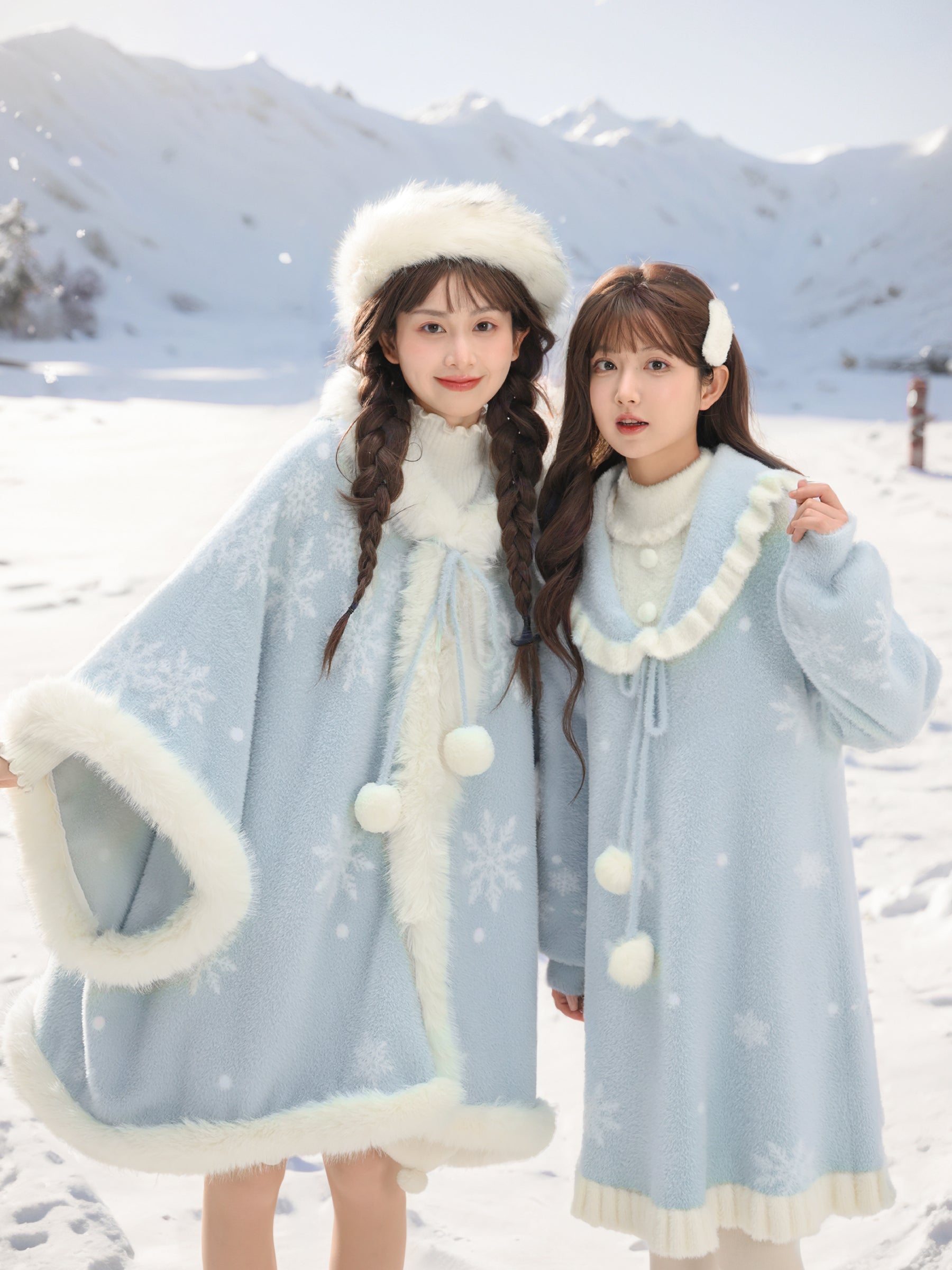 Snowflake Fairy Tale Faux Mink Jacquard High-Neck Dress-ntbhshop