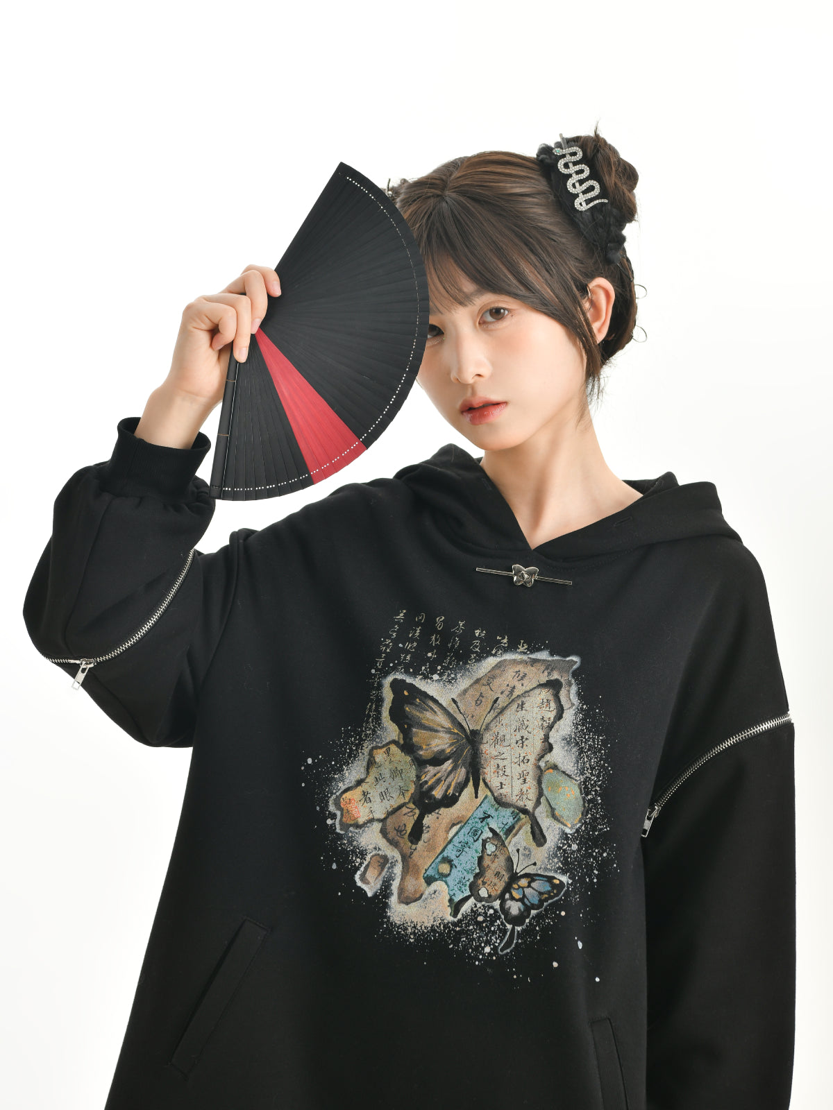 The Pile of Brocade Ash Chinese Butterfly Hooded Dress-ntbhshop