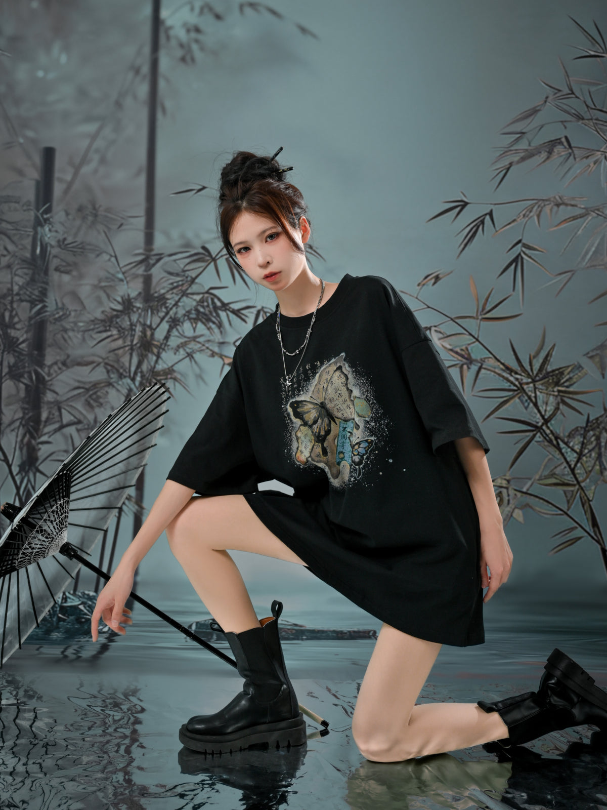The Pile of Brocade Ash Chinese Butterfly Unisex Short-Sleeve Tees-ntbhshop
