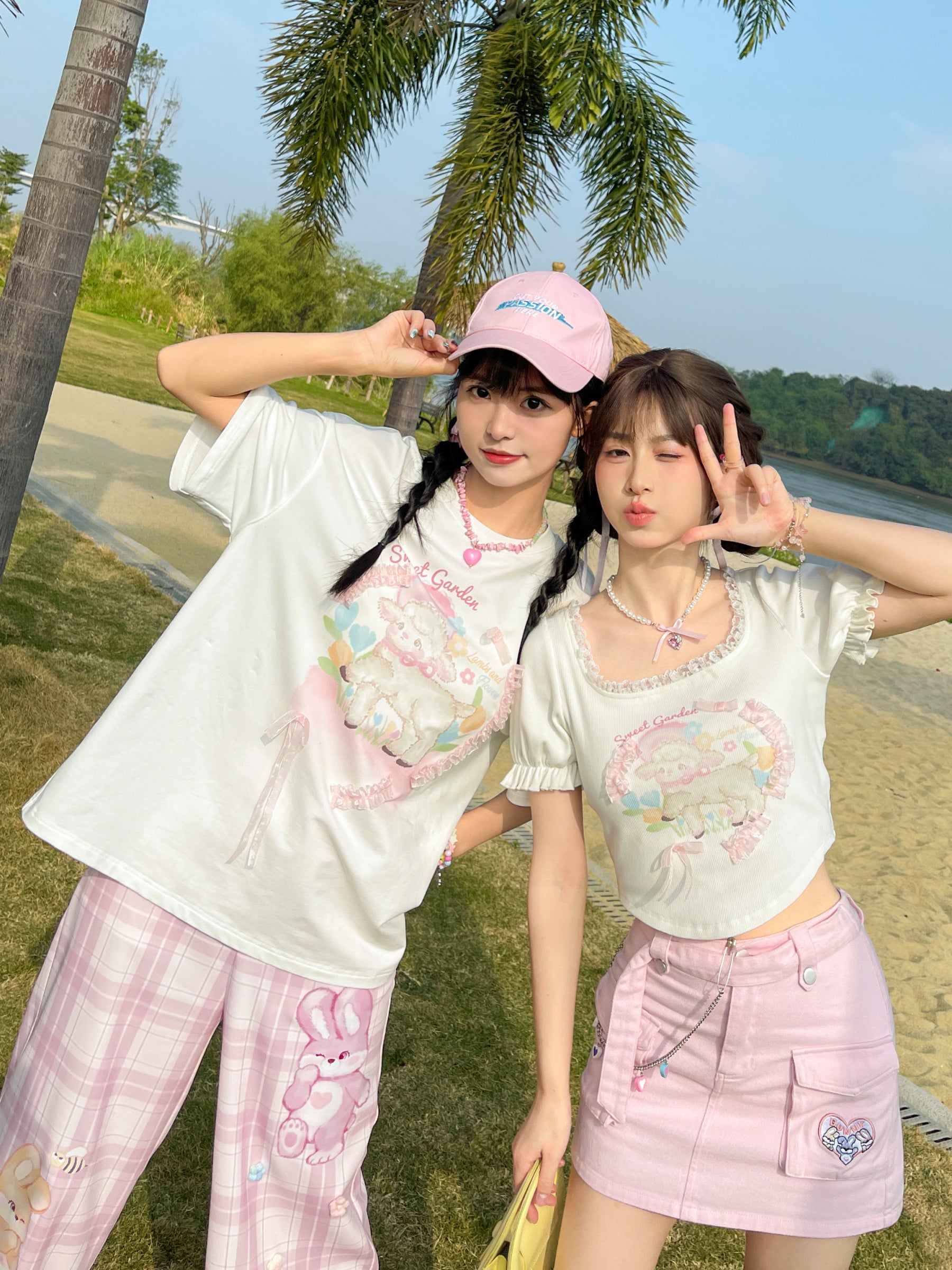 Sweet Garden Toffee Lamb Soft Girl Short Sleeved Tee-ntbhshop