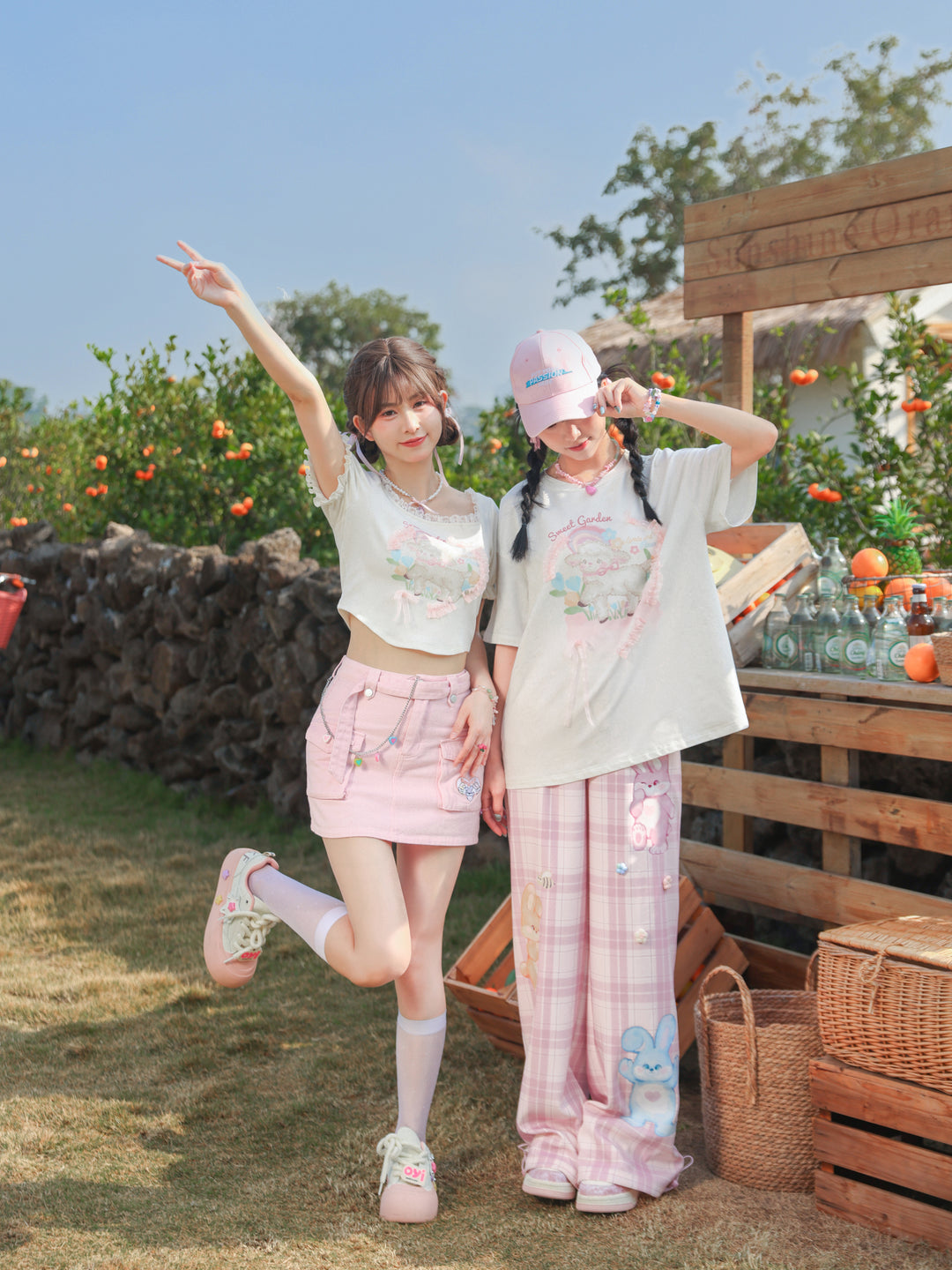 Lovely Bunny Sweet Pink Plaid Wide Leg Straight Pants-ntbhshop