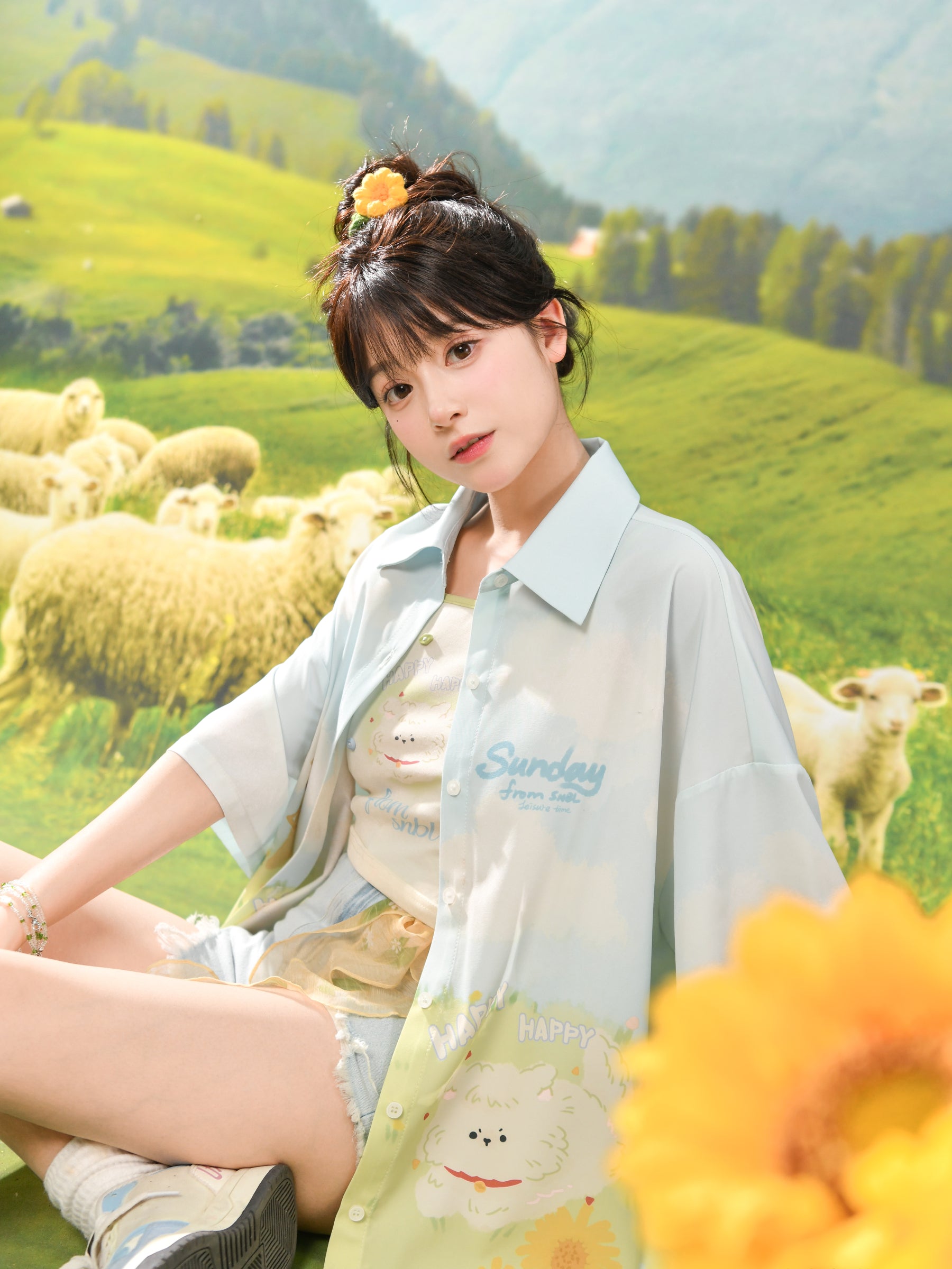 Happy Puppy Printed Short Sleeve Shirt-ntbhshop