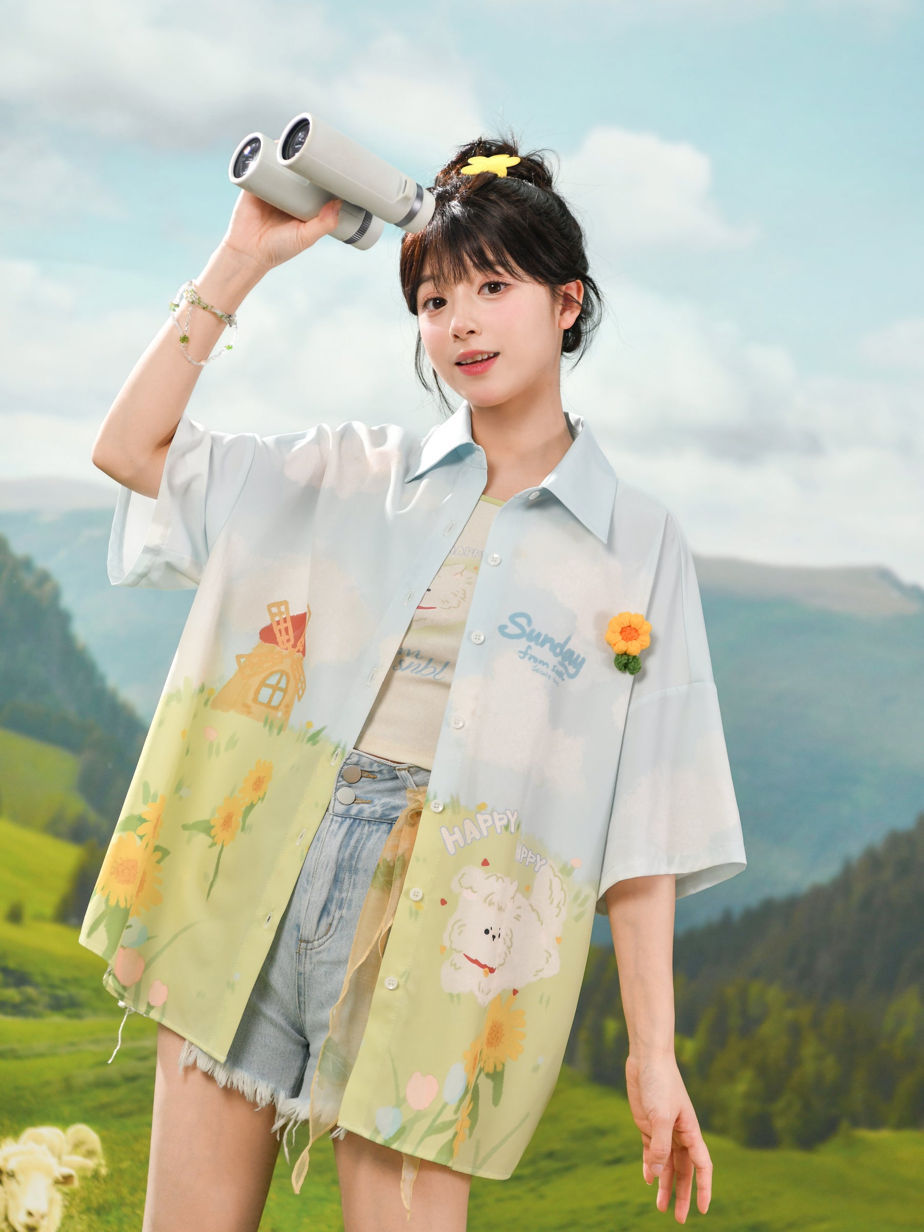 Happy Puppy Printed Short Sleeve Shirt-ntbhshop