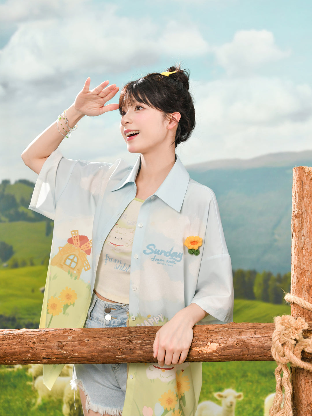 Happy Puppy Printed Short Sleeve Shirt-ntbhshop