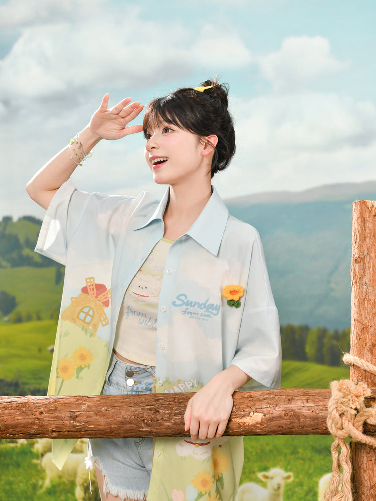 Happy Puppy Printed Short Sleeve Shirt-ntbhshop