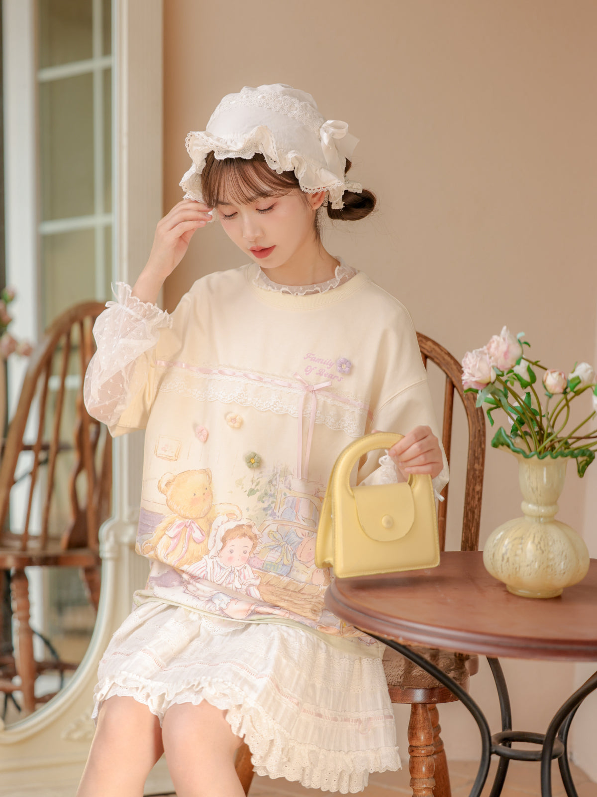 Dainty Dots Sweet Long-Sleeved High Neck Mesh Top-ntbhshop