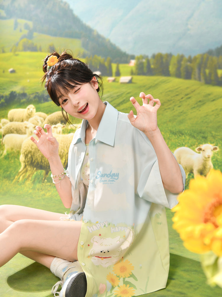 Happy Puppy Printed Short Sleeve Shirt-ntbhshop