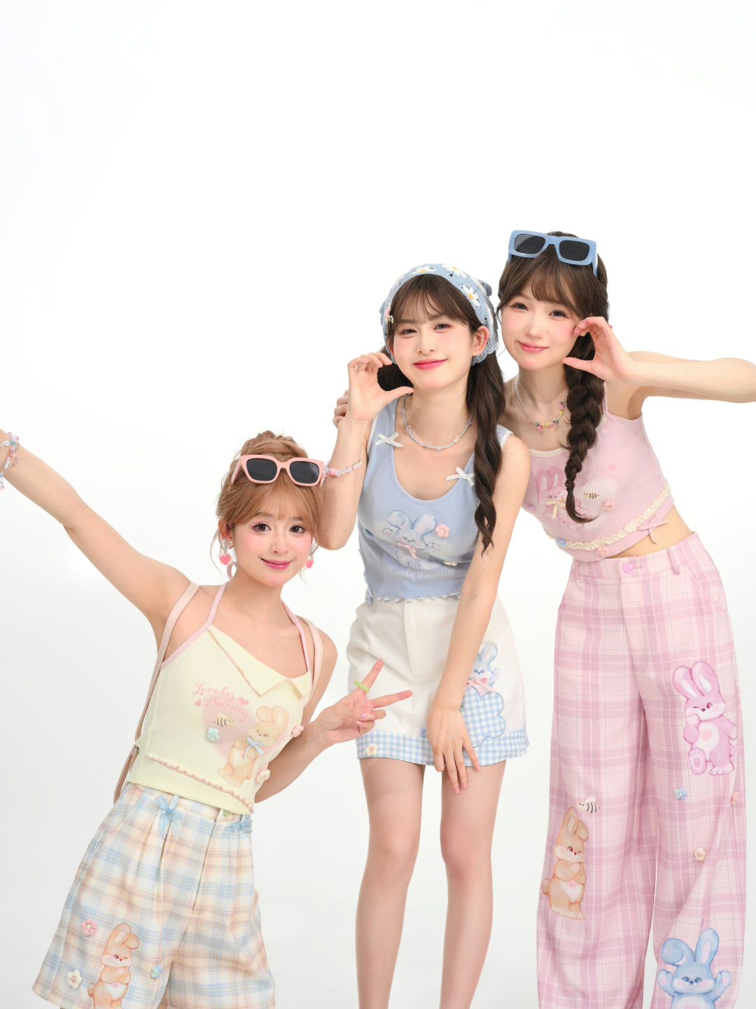 Lovely Bunny Sweet Pink Plaid Wide Leg Straight Pants-ntbhshop