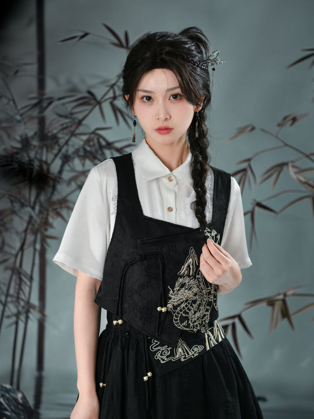 Cloud Dragon Chinese Style Embroidered Textured Vest-ntbhshop