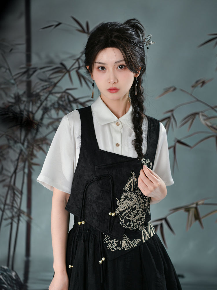 Cloud Dragon Chinese Style Embroidered Textured Vest-ntbhshop
