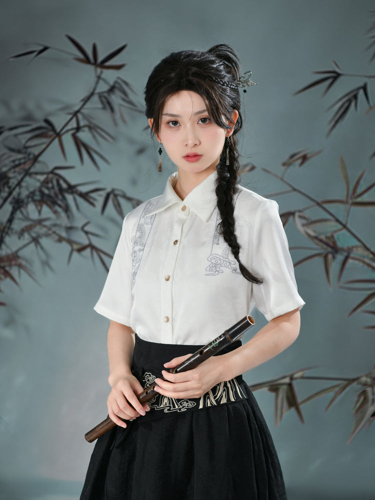 Cloud Dragon Chinese Style Embroidered Textured Shirt-ntbhshop