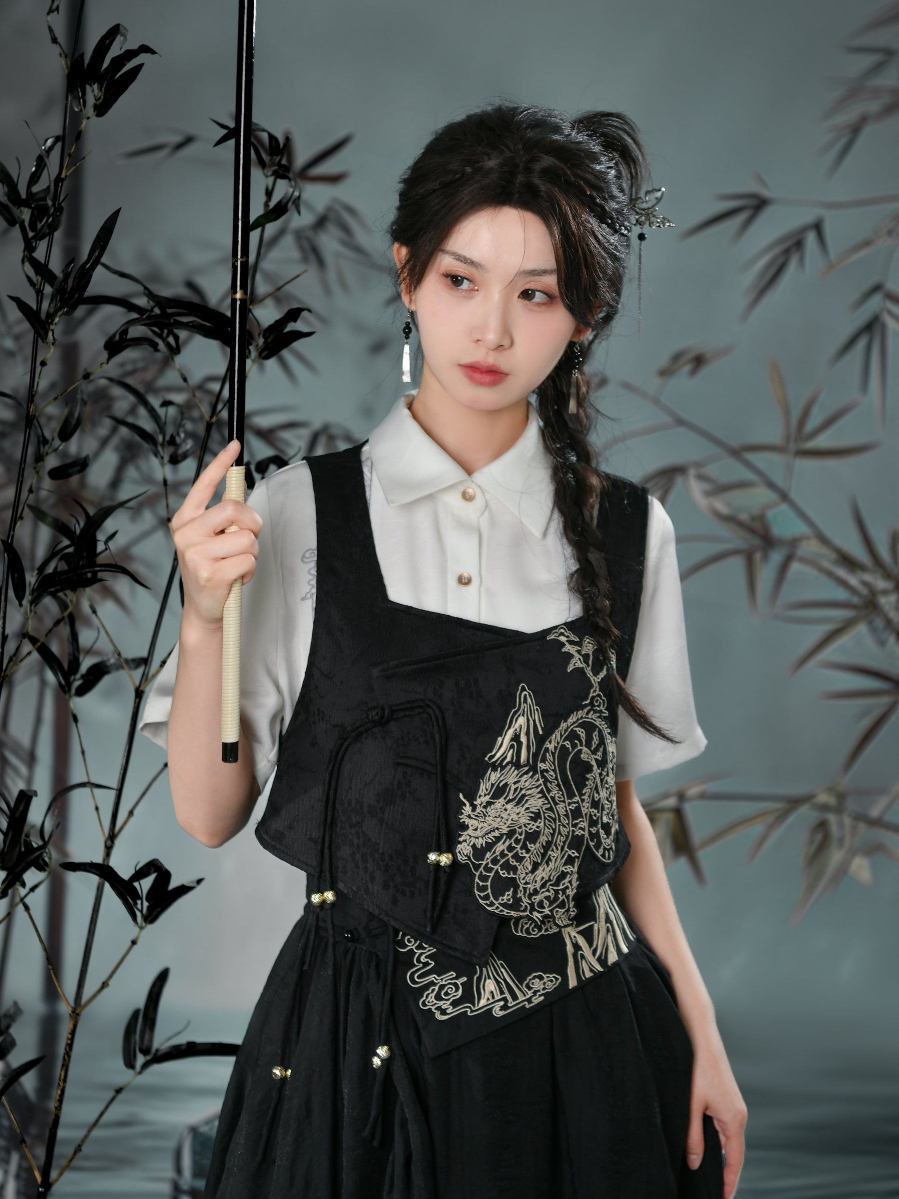 Cloud Dragon Chinese Style Embroidered Textured Vest-ntbhshop