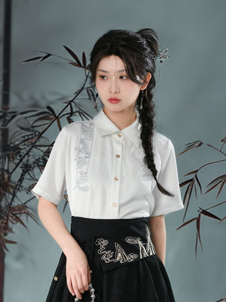 Cloud Dragon Chinese Style Layered Midi Skirt-ntbhshop