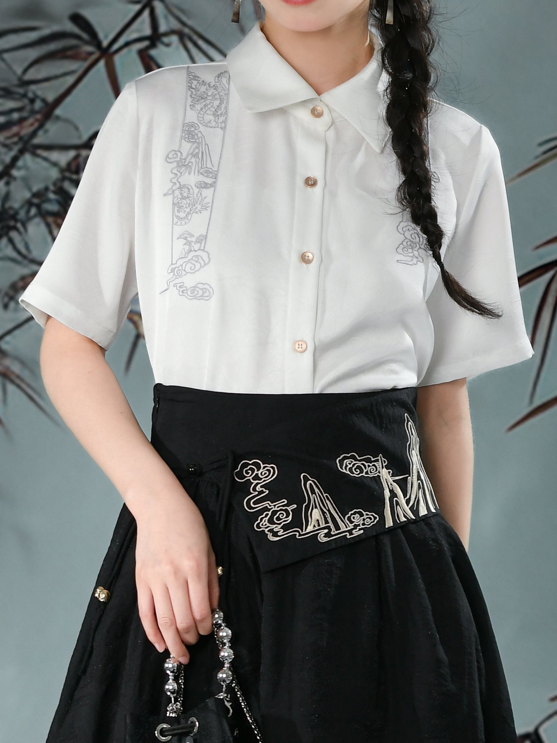 Cloud Dragon Chinese Style Embroidered Textured Shirt-ntbhshop