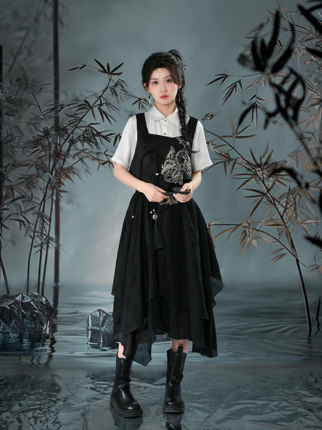 Cloud Dragon Chinese Style Embroidered Textured Shirt-ntbhshop