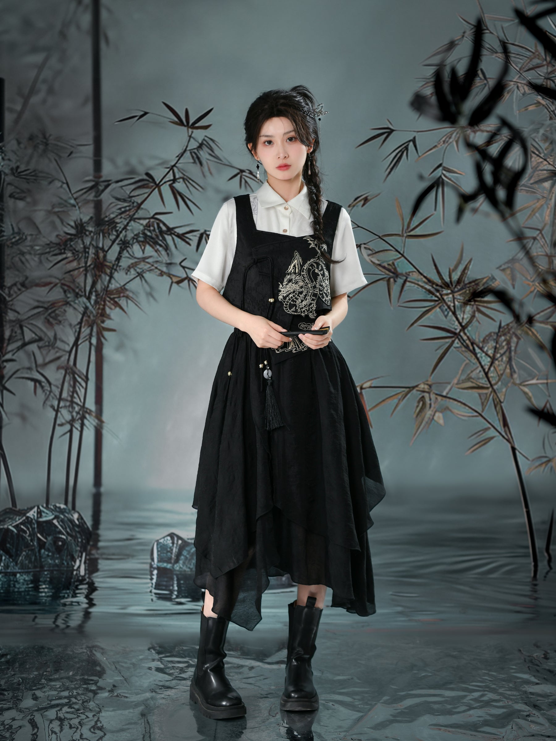 Cloud Dragon Chinese Style Embroidered Textured Shirt-ntbhshop