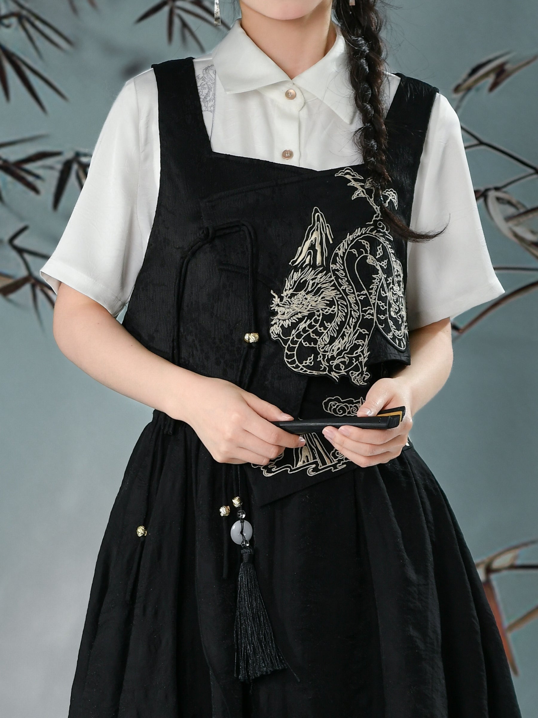 Cloud Dragon Chinese Style Embroidered Textured Vest-ntbhshop