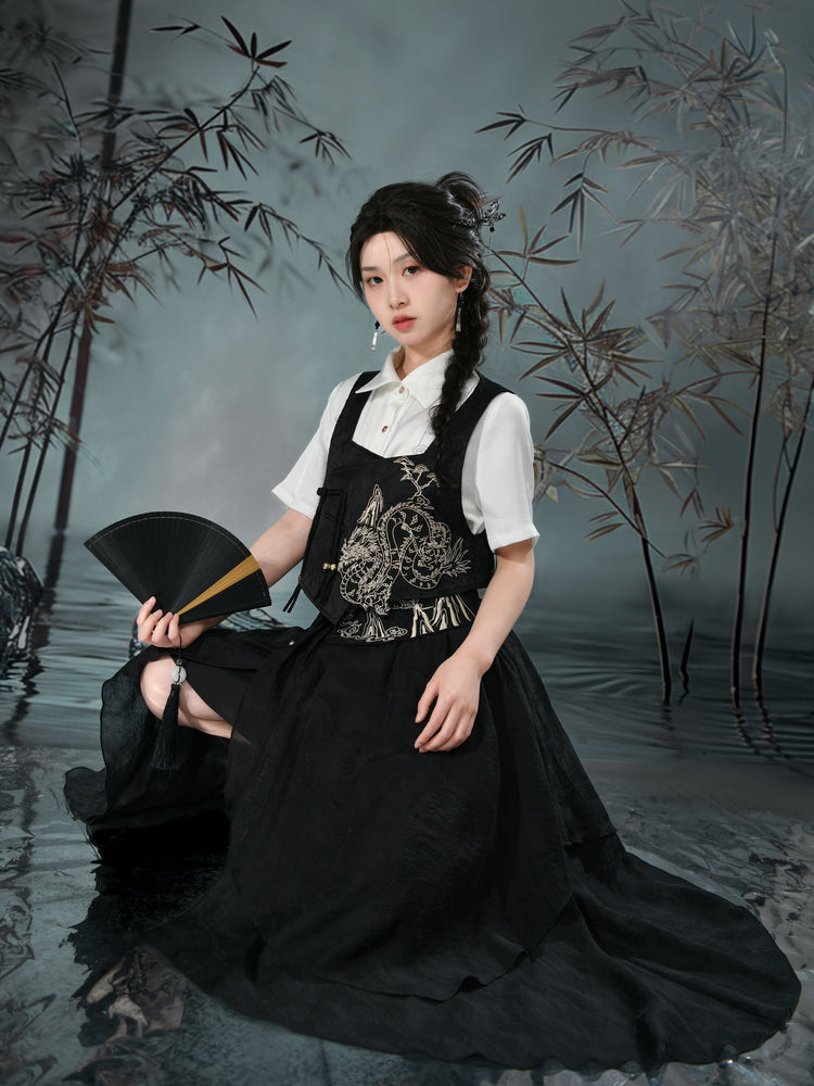 Cloud Dragon Chinese Style Embroidered Textured Shirt-ntbhshop