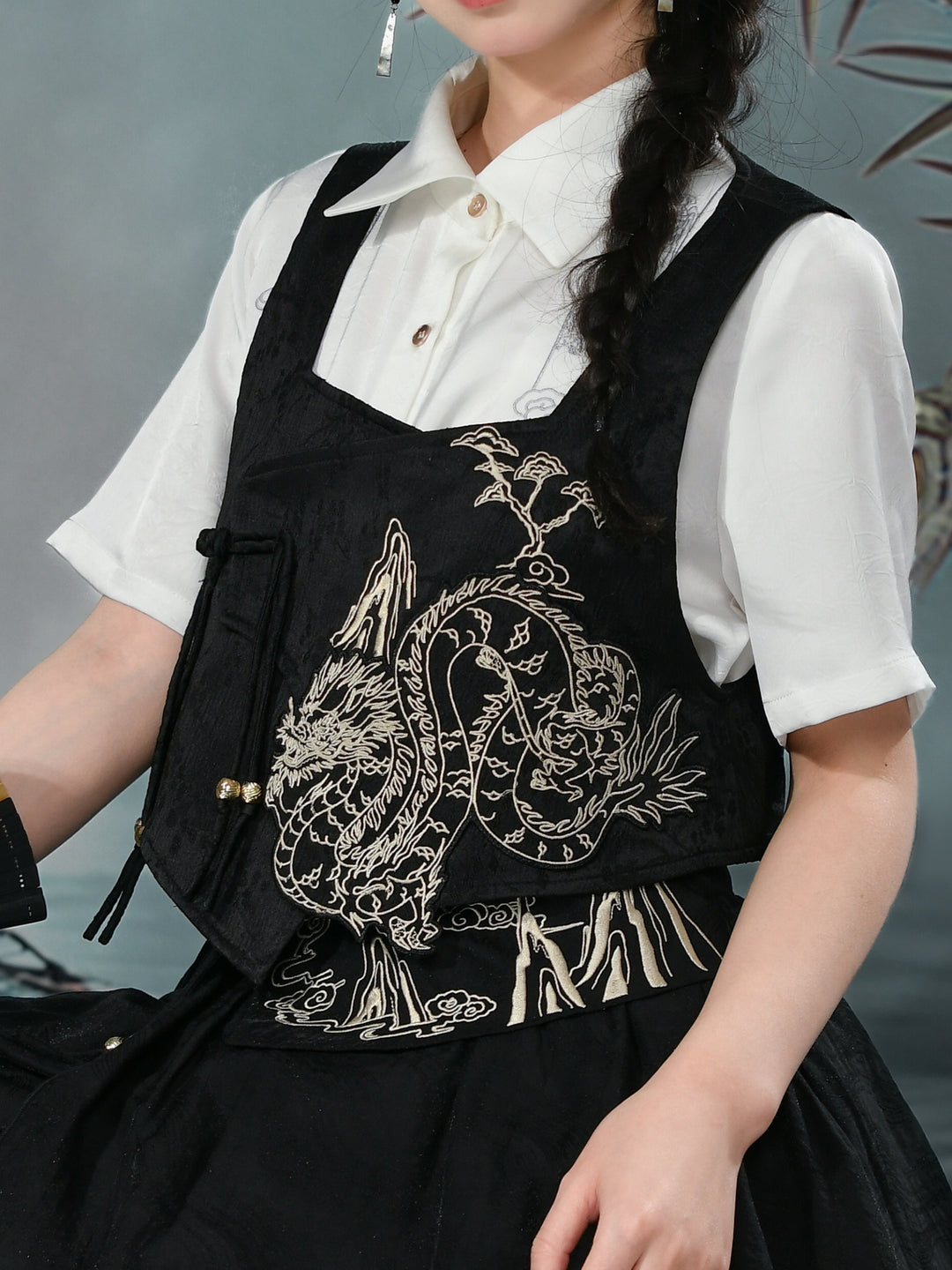 Cloud Dragon Chinese Style Embroidered Textured Vest-ntbhshop
