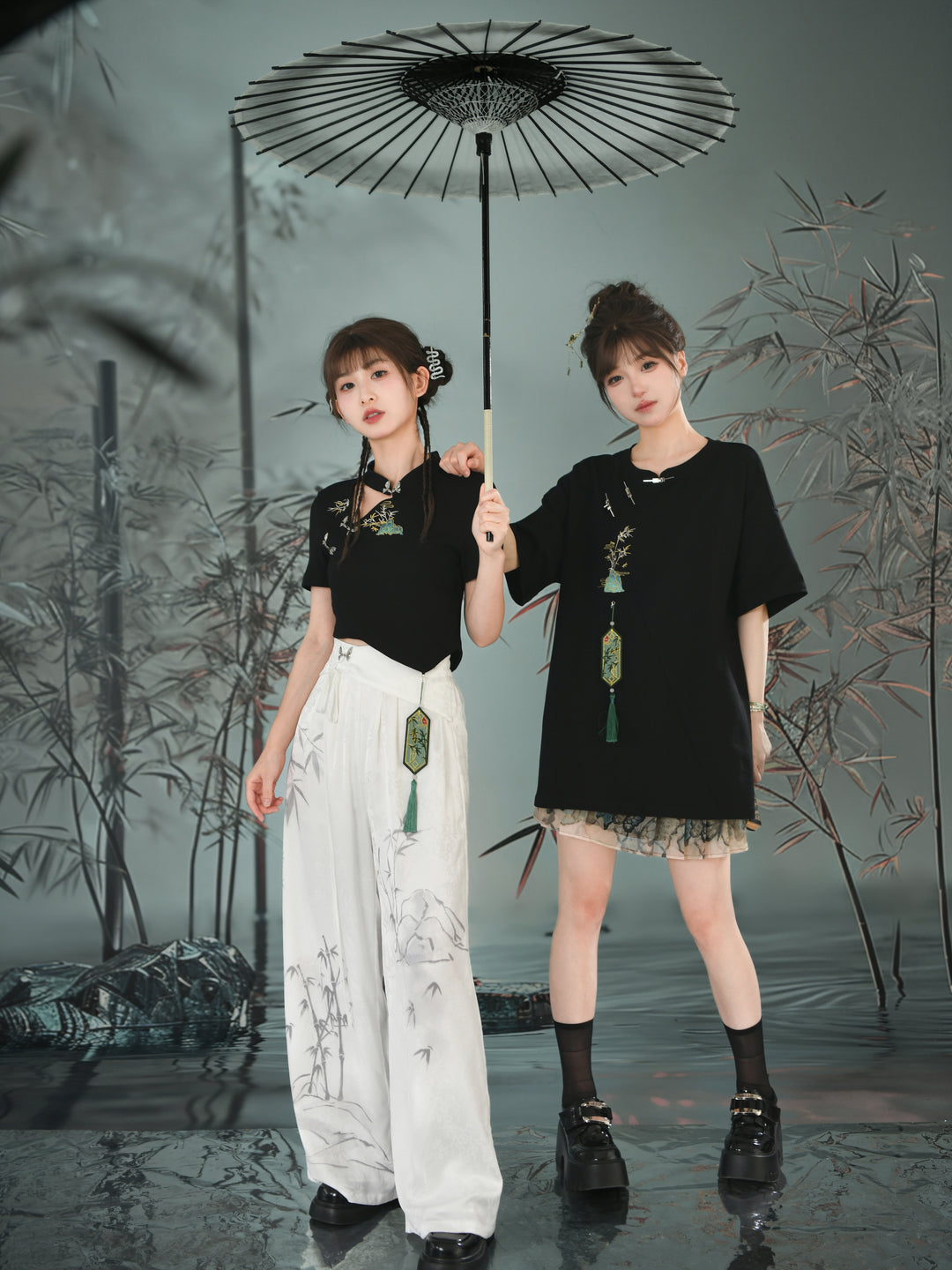 Bamboo Shadow Wide Leg Drape Pants-ntbhshop