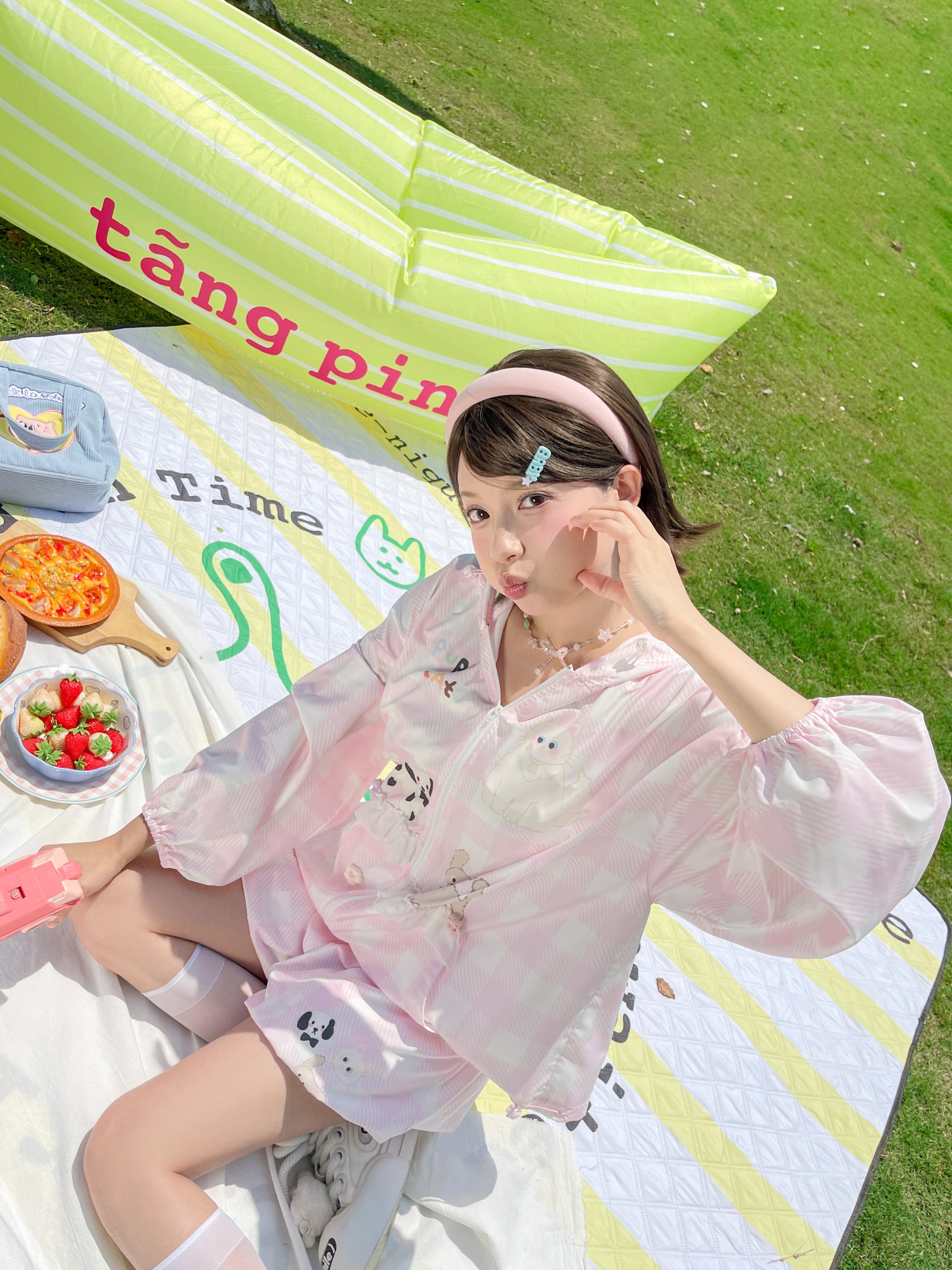 Puppy Cat Party Plaid UPF50+ Hooded Jackets-ntbhshop