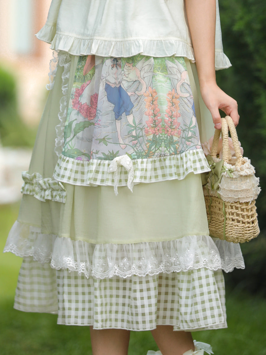 Forest Prince Pastoral Gingham Lace Skirt-ntbhshop