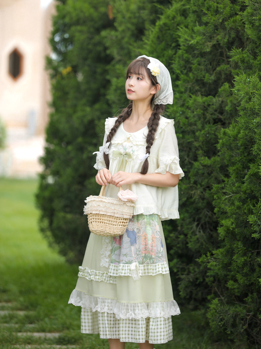 Forest Prince Pastoral Gingham Lace Skirt-ntbhshop