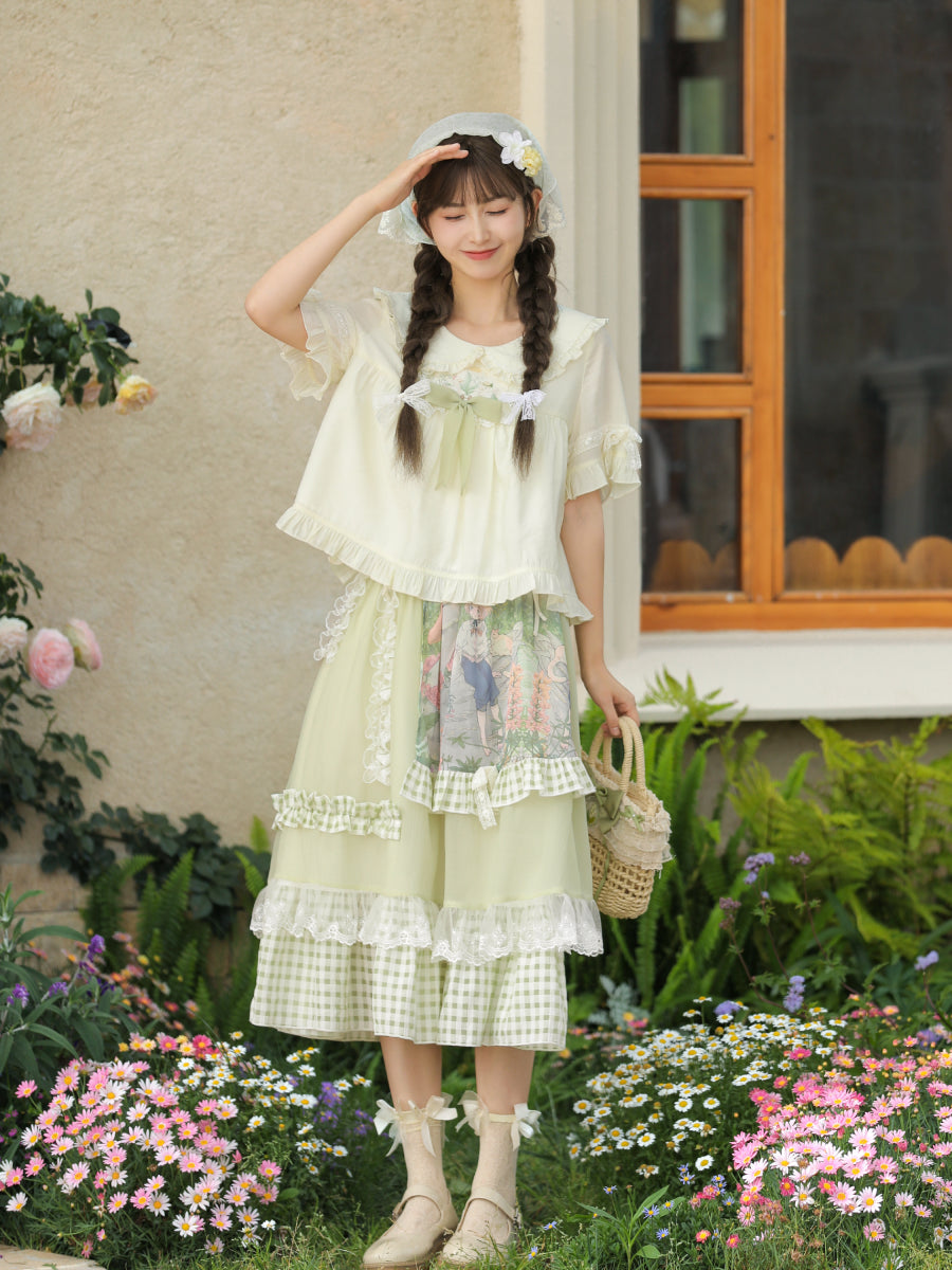 Forest Prince Pastoral Gingham Lace Skirt-ntbhshop