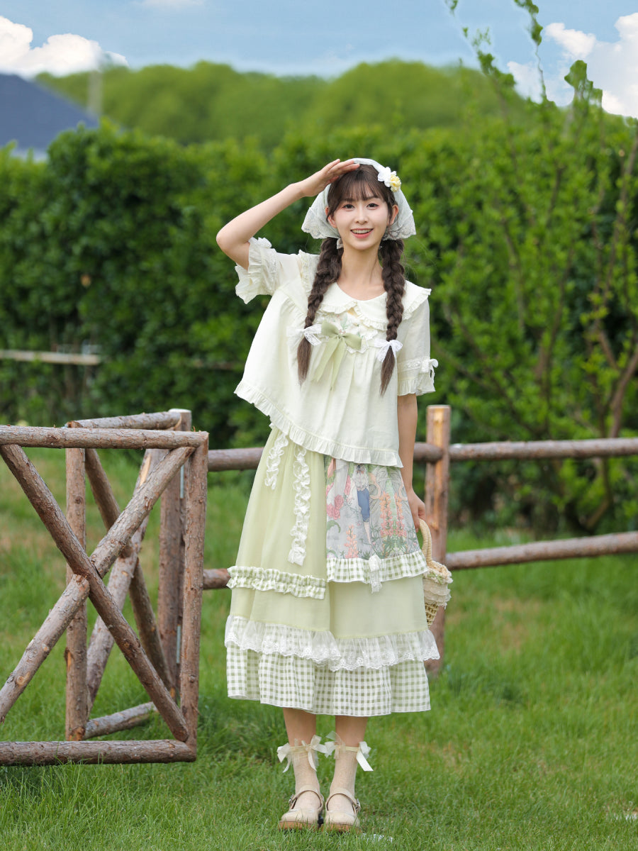 Forest Prince Pastoral Gingham Lace Skirt-ntbhshop